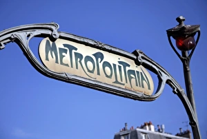 Metropolitain Metro sign in Paris, France Metropolitain Metro sign in Paris, France