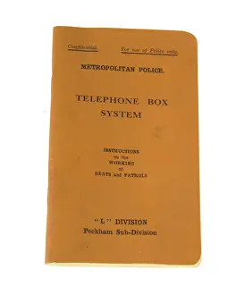 Prints of A Metropolitan Police instruction book: Telephone Box System, published by Peckham Sub-Division Police Prints: Metropolitan Police Telephone Box System Instruction Print