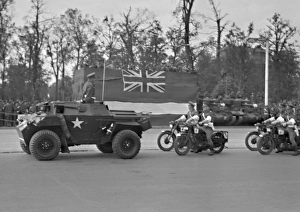 Military parade with jeep and motorbikes Military parade with jeep and motorbikes