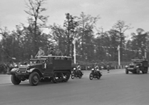 Military parade with jeeps and motorbikes Military parade with jeeps and motorbikes
