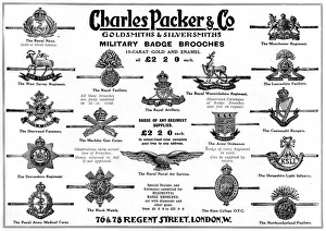 Military regimental badge brooches advertisement, WW1 Military regimental badge brooches advertisement, WW1