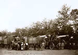 Military steam traction engines with soldiers and others Military steam traction engines with soldiers and others