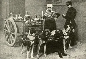 Milkwoman with government inspector, Belgium Milkwoman with government inspector, Belgium