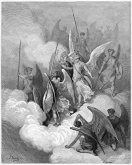 <b class=qtipBold><figcaption>Milton/Abdielangels/Dore</figcaption></b><br>Abdiel leads good angels into the fight with Satan<br><em>© Mary Evans Picture Library 2015 - https://copyrighthub.org/s0/hub1/creation/maryevans/MaryEvansPictureID/10023482</em> Milton/Abdielangels/Dore