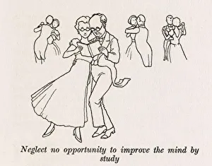 <b class=qtipBold><figcaption>Mind improvement / W H Robinson</figcaption></b><br>Generations of men and women have thought of dancing primarily as a means of propulsion, or an excuse for affectionate embrace, yet who would have thought it an opportunity to share a book or to improve the mind by study? Please note: Credit must appear as (c) Courtesy of the estate of Mrs J.C.Robinson/Pollinger Ltd/Mary Evans Picture Library<br><em>© Mary Evans Picture Library 2015 - https://copyrighthub.org/s0/hub1/creation/maryevans/MaryEvansPictureID/10412517</em> Mind improvement / W H Robinson