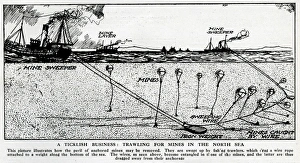 Minesweeper trawling for mines in the North Sea, WW1 Minesweeper trawling for mines in the North Sea, WW1
