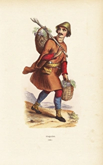 Mingrelian man in hat, tunic over trousers, carrying baskets Mingrelian man in hat, tunic over trousers, carrying baskets