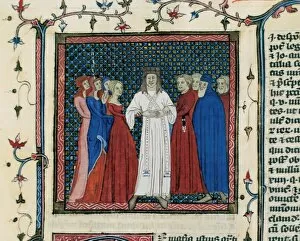 Cleric Gallery: Miniature depicting a couple being married by a clergyman. B