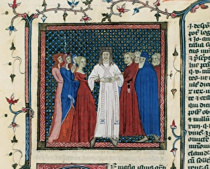Cleric Gallery: Miniature depicting a couple being married by a clergyman. B