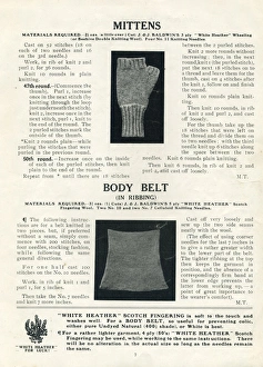Mittens and body belt, WW1 knitting, comforts for troops Mittens and body belt, WW1 knitting, comforts for troops