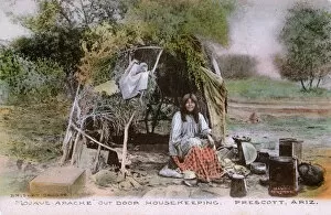 Mojave Apache Indian Woman cooking outside her home