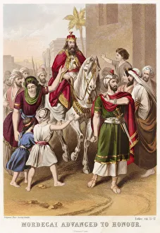 Mordecai, Esther's cousin and foster-father, is honoured by King Ahasuerus Mordecai, Esther's cousin and foster-father, is honoured by King Ahasuerus