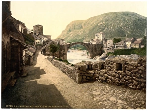 Mostar, with old Narenta Bridge, Herzegowina, Austro-Hungary Mostar, with old Narenta Bridge, Herzegowina, Austro-Hungary