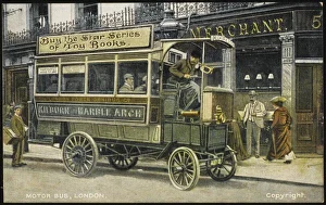 <b class=qtipBold><figcaption>Motor Bus/London C1900</figcaption></b><br>A single-decker London bus operated by the 'London Power Omnibus Company' (route from Marble Arch to Kilburn)<br><em>© Mary Evans Picture Library</em> Motor Bus/London C1900