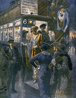 Entertainment Gallery: A Motor Bus during the London Season, 1914 by Matania