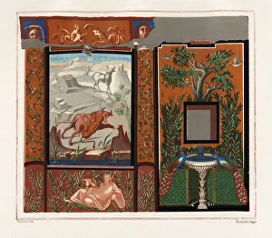 Mural in a viridarium of a tiger attacking Mural in a viridarium of a tiger attacking