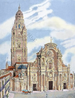MURCIA. CATHEDRAL. Engraving. XIX century MURCIA. CATHEDRAL. Engraving. XIX century