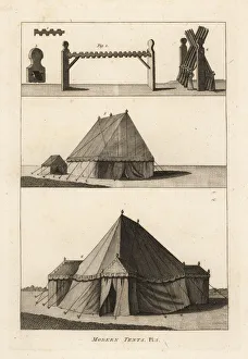 Musket racks, laboratory tent and officer's tents Musket racks, laboratory tent and officer's tents