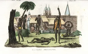 Muslim fakir penitents performing prayers and mortification Muslim fakir penitents performing prayers and mortification