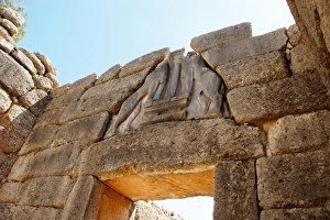 Mycenaean Art. The Lion Gate of Mycenes fortress. Peloponnes Mycenaean Art. The Lion Gate of Mycenes fortress. Peloponnes