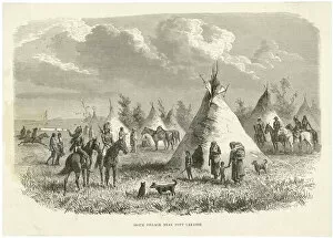 Native American Sioux village near Fort Laramie, USA
