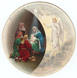 Nativity scene on a circular Christmas card Nativity scene on a circular Christmas card