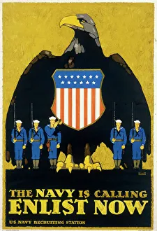 <b class=qtipBold><figcaption>US Navy Poster/Wwi</figcaption></b><br>A recruitment poster for the US Navy during World War One, showing the American eagle flanked by sailors.<br><em>© Mary Evans Picture Library 2015 - https://copyrighthub.org/s0/hub1/creation/maryevans/MaryEvansPictureID/10236817</em> US Navy Poster/Wwi