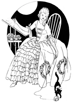 Needlewoman wearing a pretty hand-made embroidered frock Needlewoman wearing a pretty hand-made embroidered frock