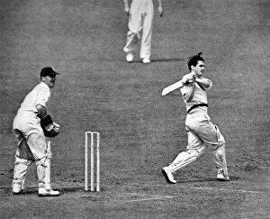 Harvey Gallery: Neil Harvey batting in the Fourth Test Match, Headingley, 19