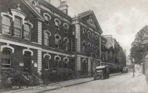 Prints of The frontage of New End Hospital, Hampstead, North London, with a military ambulance outside. The building, designed by H.E. Kendall, was erected in 1849-50 as the Hampstead workhouse London Prints: New End Hospital, Hampstead: A 19th Century Print