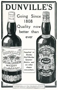 Prints of Advertisement for Dunvilles - the Crowned King of Irish Whiskies'. Dunville and Co. Ltd. - Royal Irish Distilleries, Belfast. 1924 Related Prints: Dunvilles - Crowned King of Irish Whiskies Print 1924