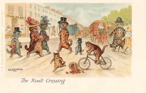 Anthropomorphic Cats at the Road Crossing Print, 1903