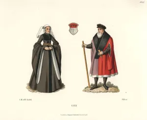 German Burgher Couple, 1572 Lithograph Print