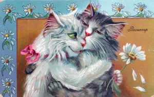 Louis Wain Cat Art Prints: Two cats by Louis Wain on a French postcard