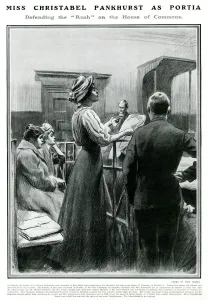 Christabel Pankhurst Defending Herself in Court 1908 Print