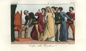 Handcoloured Copperplate Art Prints: The Countess of Salisbury losing her garter