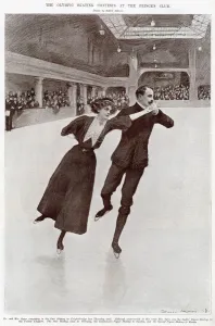 Prints of Edgar Syers dancing with his wife Madge Syers in the Olympic Games of 1908, winning the bronze medal at the Princes Skating Club, Knightsbridge, London. Date: October 1908 Sport Prints: Edgar & Madge Syers in Olympic Ice Skating Print, 1908