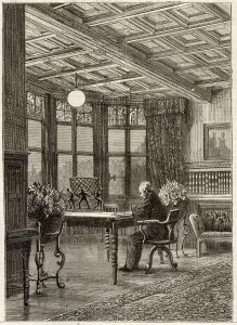 Prints of Electric Lighting in the Library of the residence (Cragside) of Industrialist William Armstrong (Swan Lighting). 1881 Industrialist Prints: Electric Lighting in Cragside Library Print, 1881