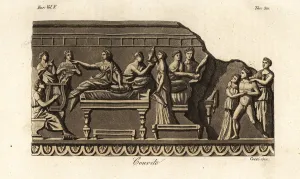 Giulio Ferrario Costume Book Prints: Etruscans in garlands lying on couches at a feast