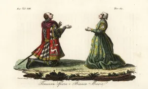 Historical Fashion Illustration Prints: Francesco Sforza and wife Bianca Maria, 15th century