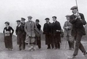 James Braid Golfer Prints: James Braid driving off the ninth tee