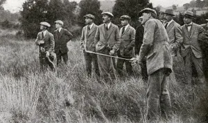 James Braid Golfer Prints: James Braid playing at the new club at Leziate