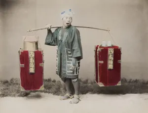 Vintage 19th Century Japanese Rice Wine Seller Print