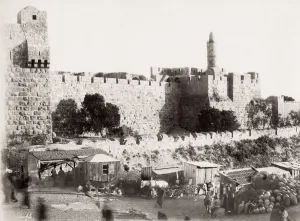 Vintage 19th century Jerusalem Print, Jaffa Gate Fortress