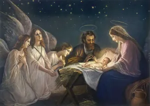 New Images August 2021 Prints: The Nativity - Joseph, Mary and Angels Print