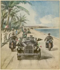 New Images August 2021 Prints: Mussolini Inaugurates Libya Coast Road Print, 1937
