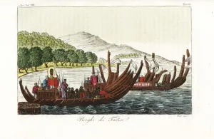 Tahitian Warriors in War Canoes Print