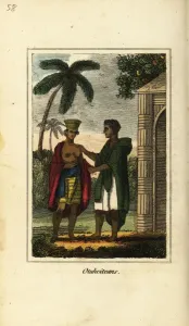 Handcoloured Copperplate Art Prints: Otaheiteans or natives of Tahiti, Polynesia, 1818
