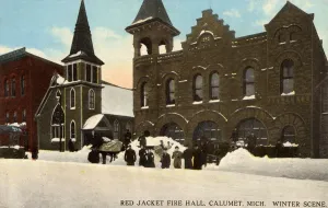 Red Jacket Fire Hall Winter Print, Calumet, Michigan 1910