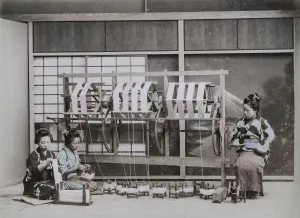 Vintage 19th Century Japanese Silk Spinning Print